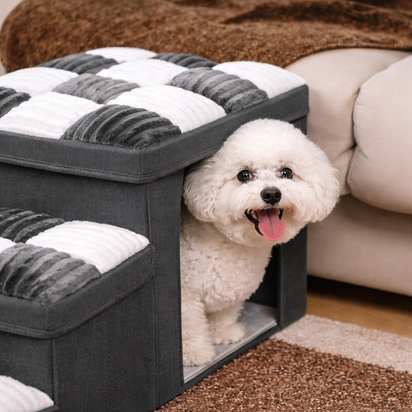 Checkered Designer Pet Steps with Condo & Storage