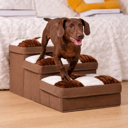 Checkered Designer Pet Steps with Condo & Storage