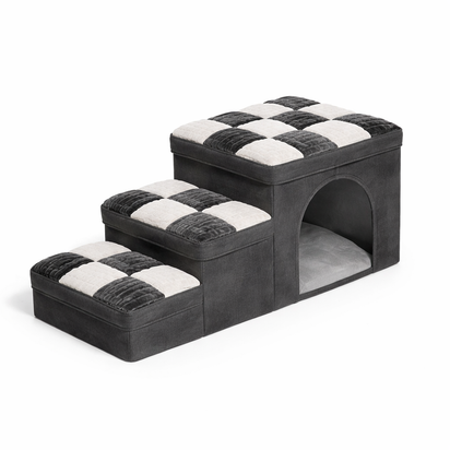 Checkered Designer Pet Steps with Condo & Storage