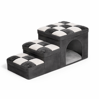 Checkered Designer Pet Steps with Condo & Storage