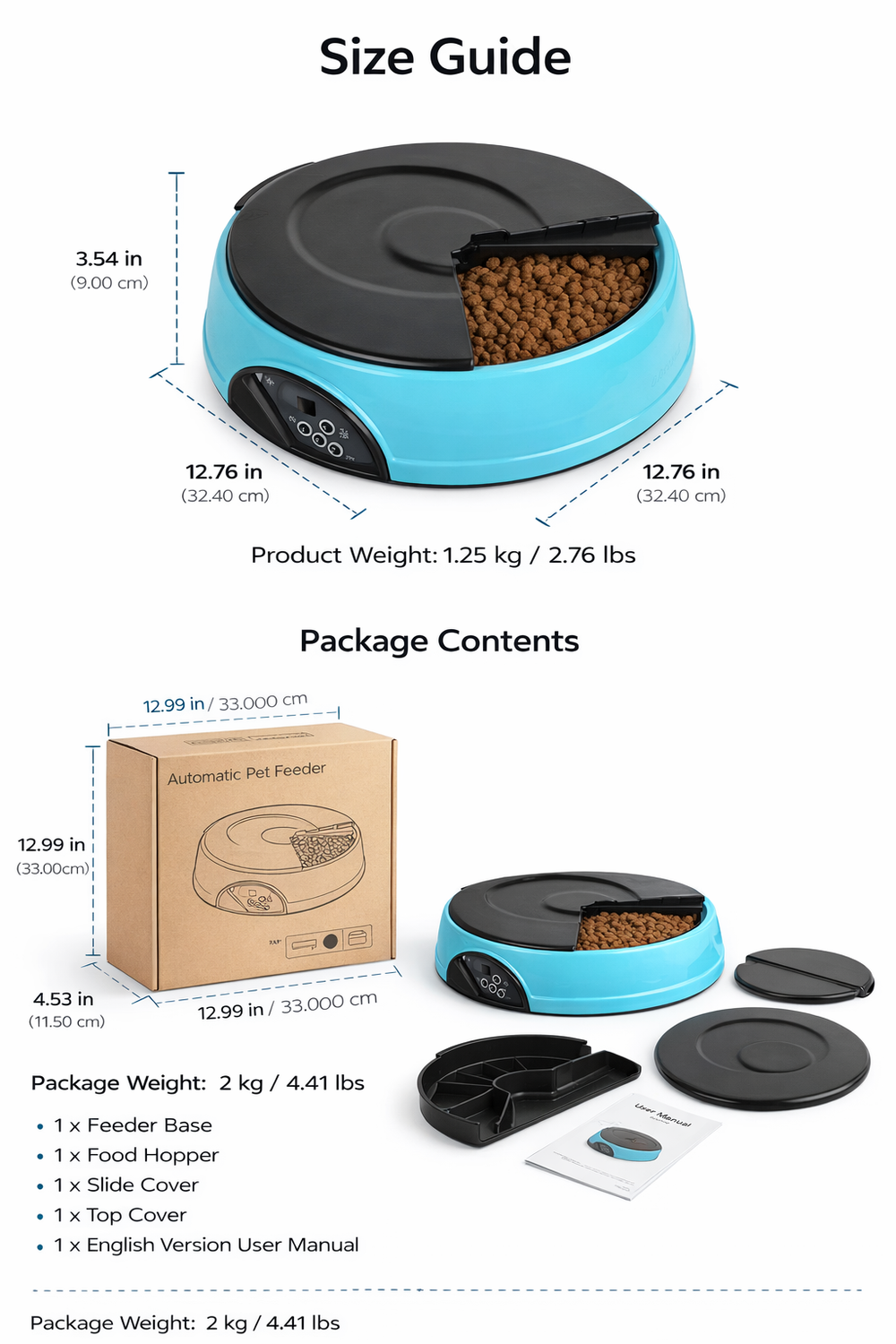 Automatic Cat & Dog Feeder - Timed Pet Food Dispenser with Portion Control — Size guide