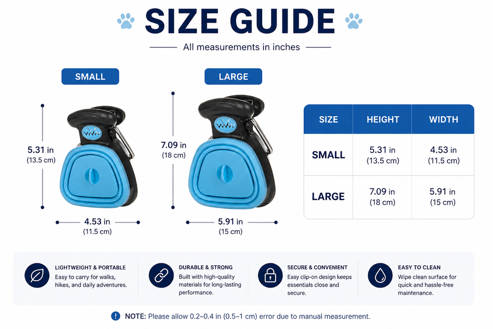 Foldable Dog Pooper Scooper with Waste Bags — Size guide