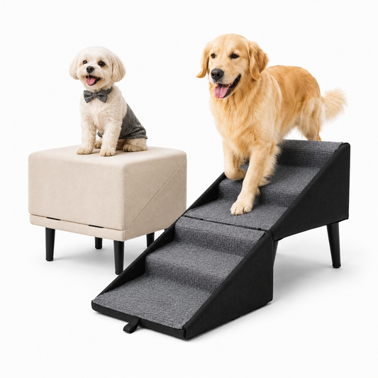 2-in-1 Dog Ramp & Stairs - Foldable Wooden Pet Steps for Couch & Bed