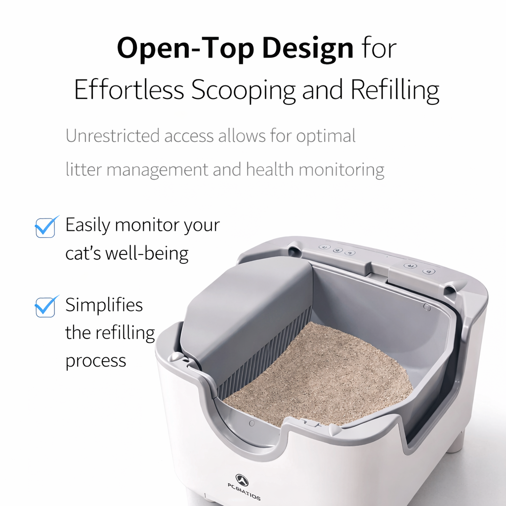 Automatic Self-Cleaning Cat Litter Box – Open-Top, Odor Control, Smart Safety Sensors