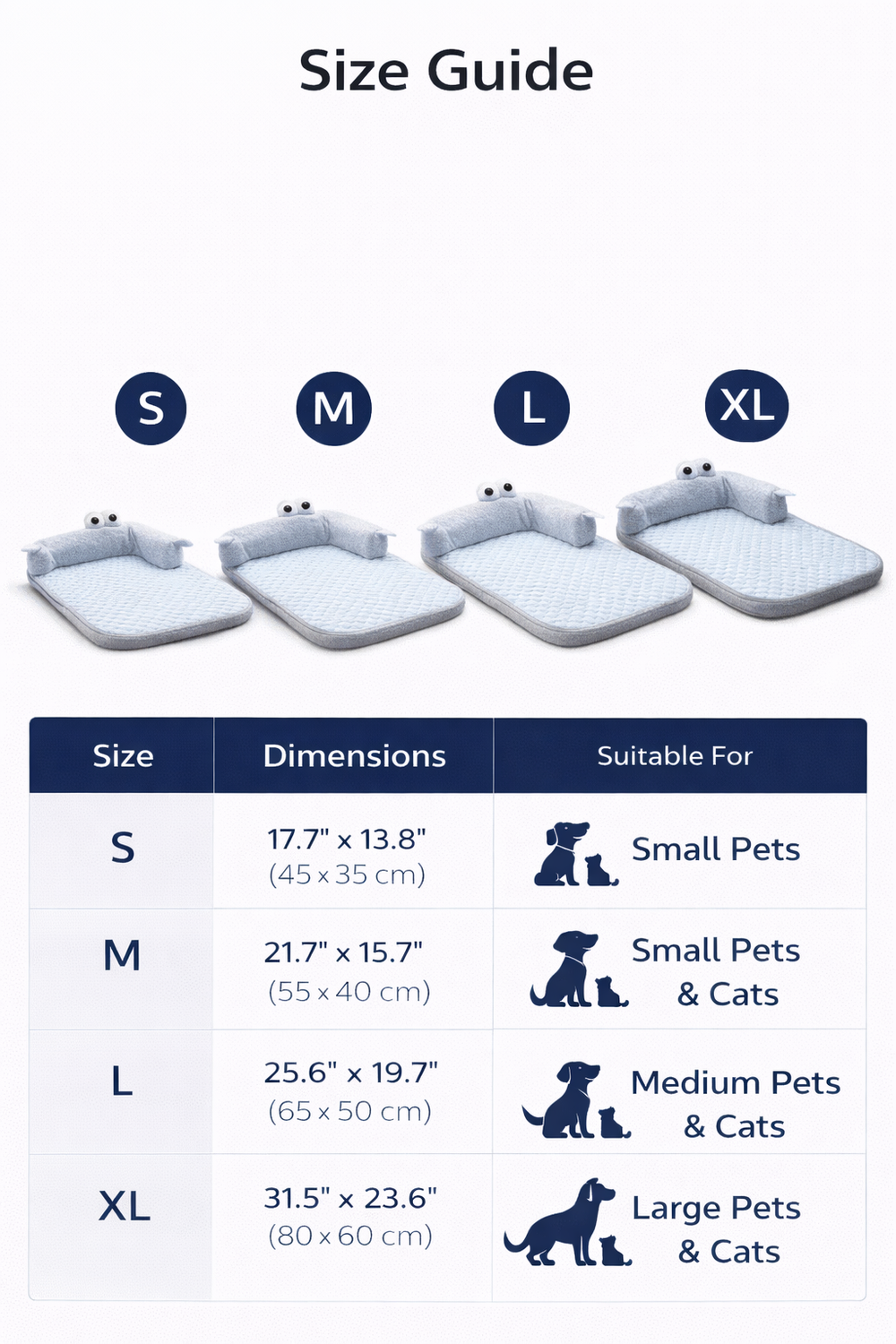 Luxury Silk Padded Cooling Mat for Dogs & Cats — Size guide