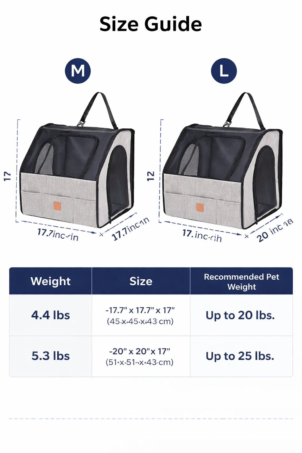 Foldable Pet Car Seat Carrier — Size guide