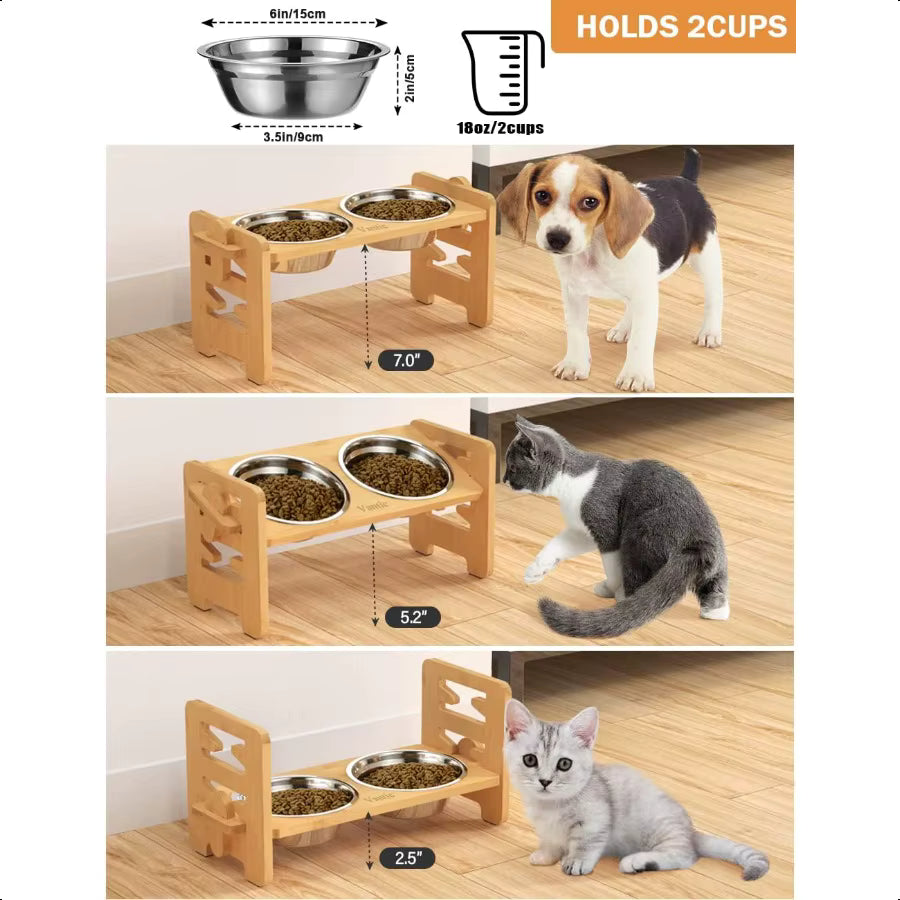 Elevated Bamboo Pet Feeder Stand — Size guide