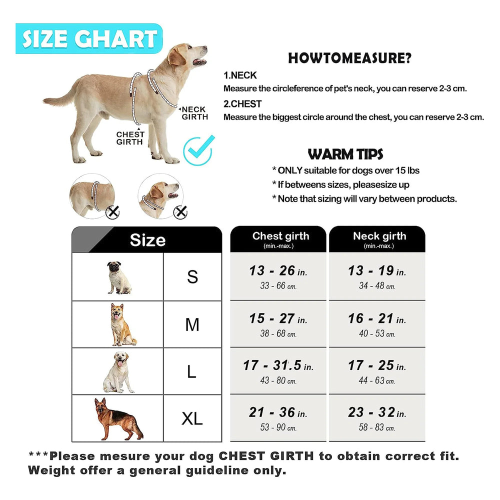 Comfort Control No Pull Dog Harness — Size guide