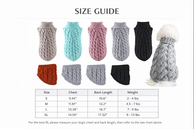 Dog Warm Knitting Sweater — Size guide
