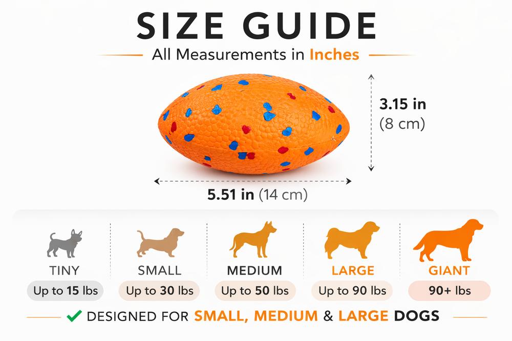 Dog Football Toy for Aggressive Chewers – Indestructible Floating Rugby Ball for Medium & Large Dogs — Size guide