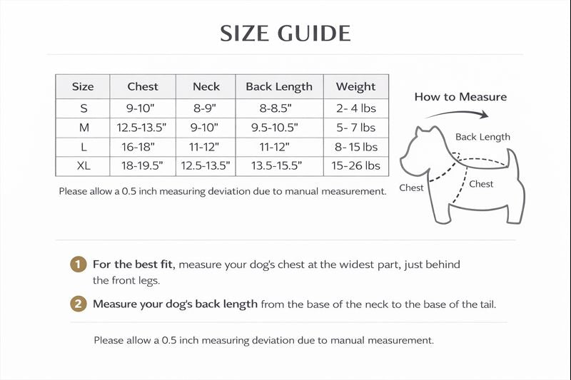 Dog Fleece Sweater Coat — Size guide
