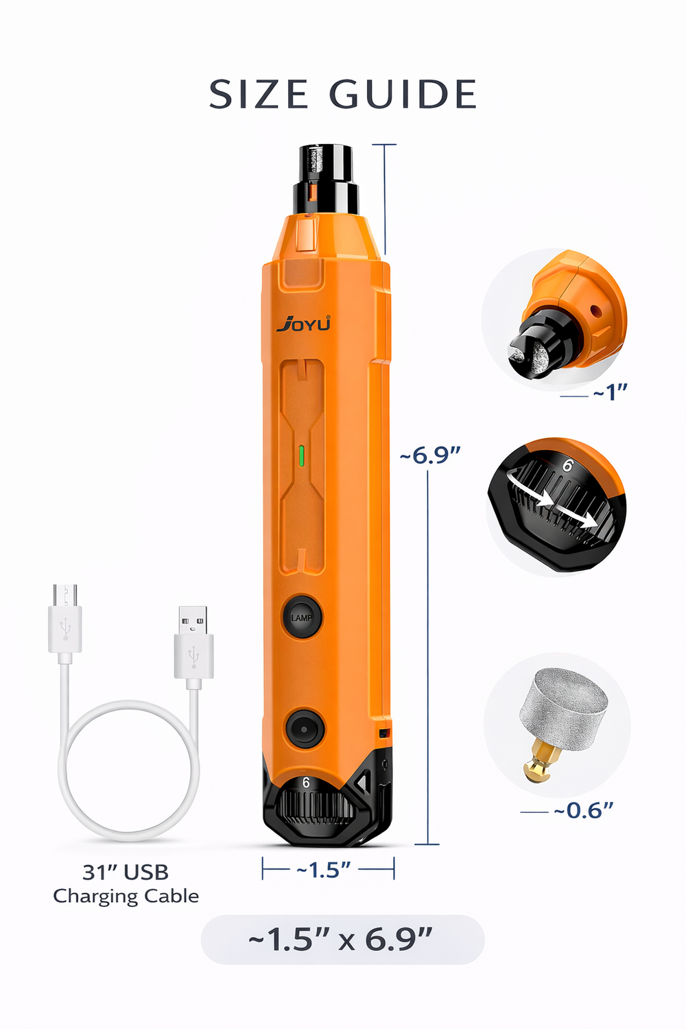 Premium Dog Nail Grinder 6-Speed — Size guide